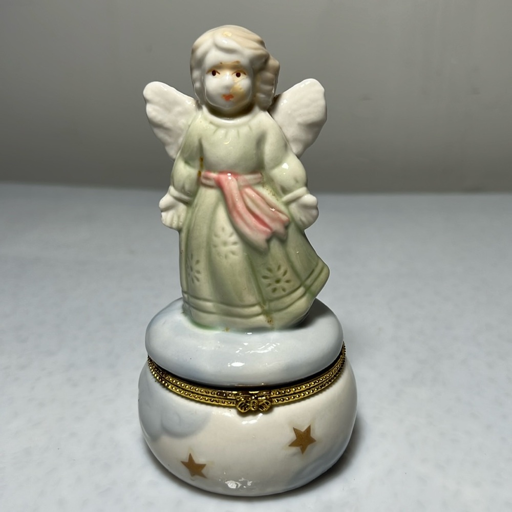 Vintage Angel Porcelain Hinged Trinket Box with Gold Trim by Greenbrier Inc.